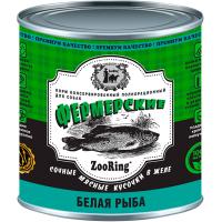 Собаки ZooRing д/всех пород собак фермерские кусочки в желе белая рыба ж/б 850гр/6шт/521063 ЧЗ