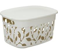 Коробка д/хранения ФЛОРА 5,5л белый ротанг с крышкой М2362 /15шт/М-пласт 