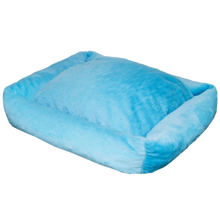 Лежанка прямоугольная мех однотон с подушкой холофайбер Небесно Голубой 65*50*18см/DONBARON
